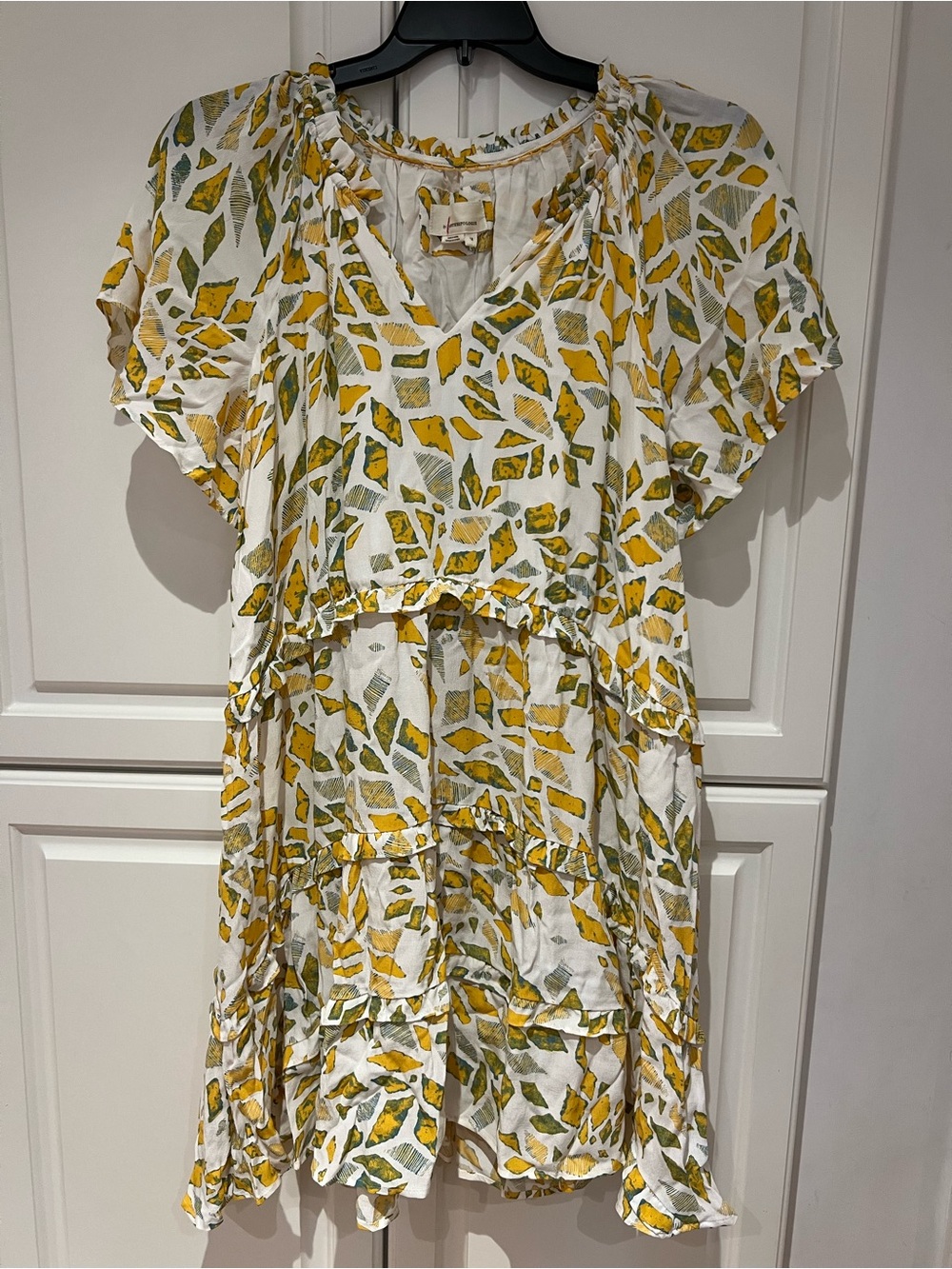 Anthropologie Robin Tiered Mini Dress Plus Size 1X Yellow Motif NWT Ruffle